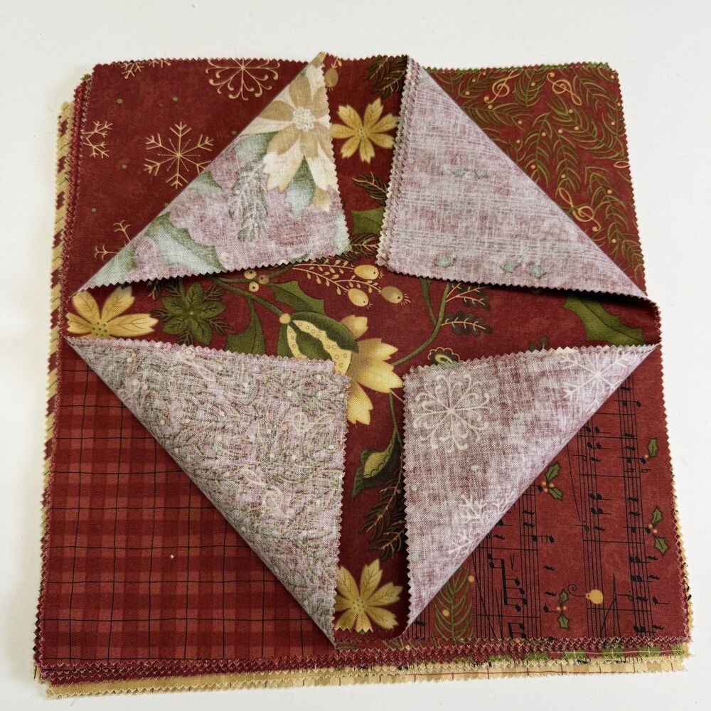 39 Pcs 10 X 10 Inch Christmas Theme Quilting Fabric Squares Floral Stripes